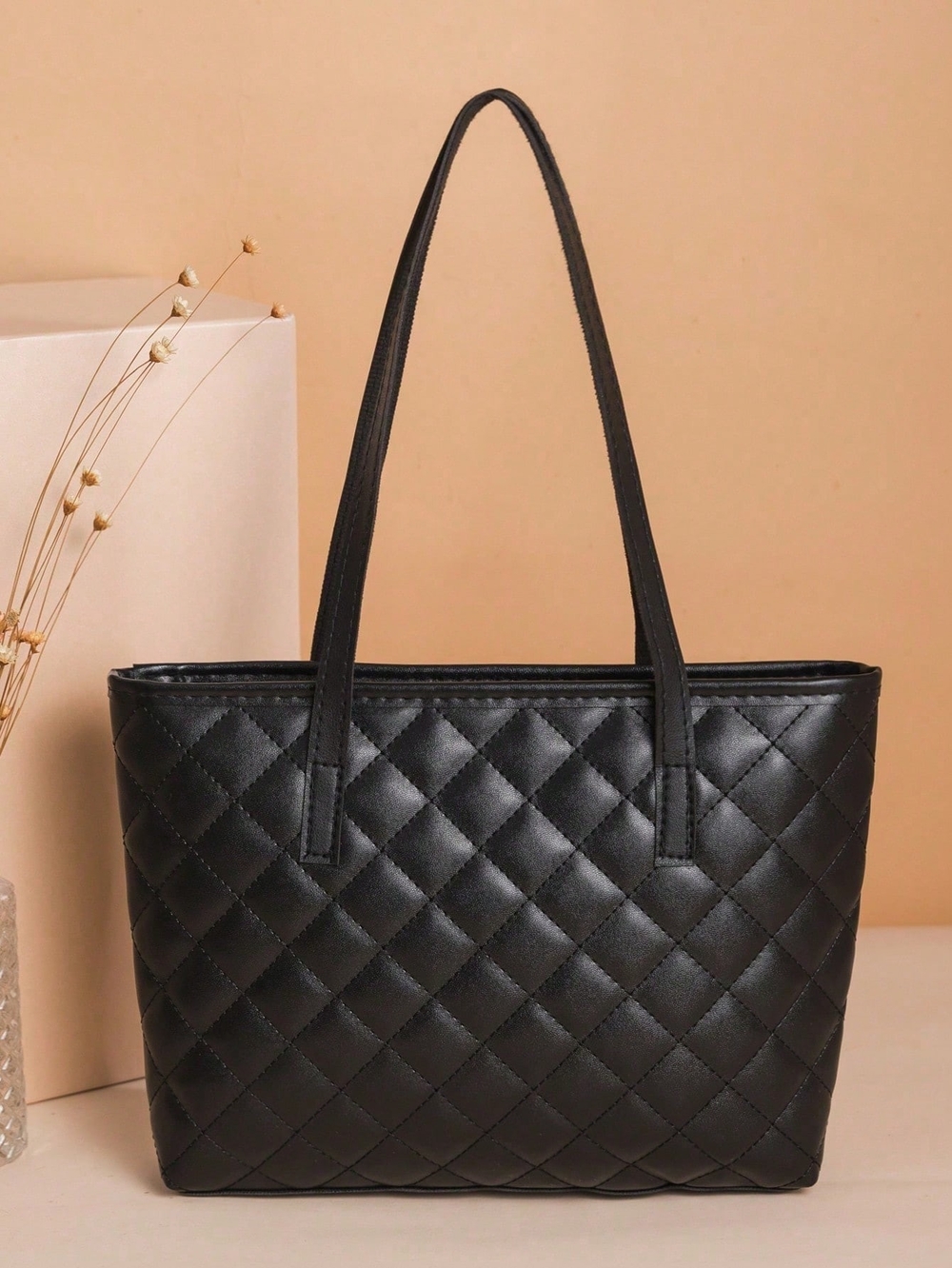 & Other Stories Black Quilted Leather-Effect Tote